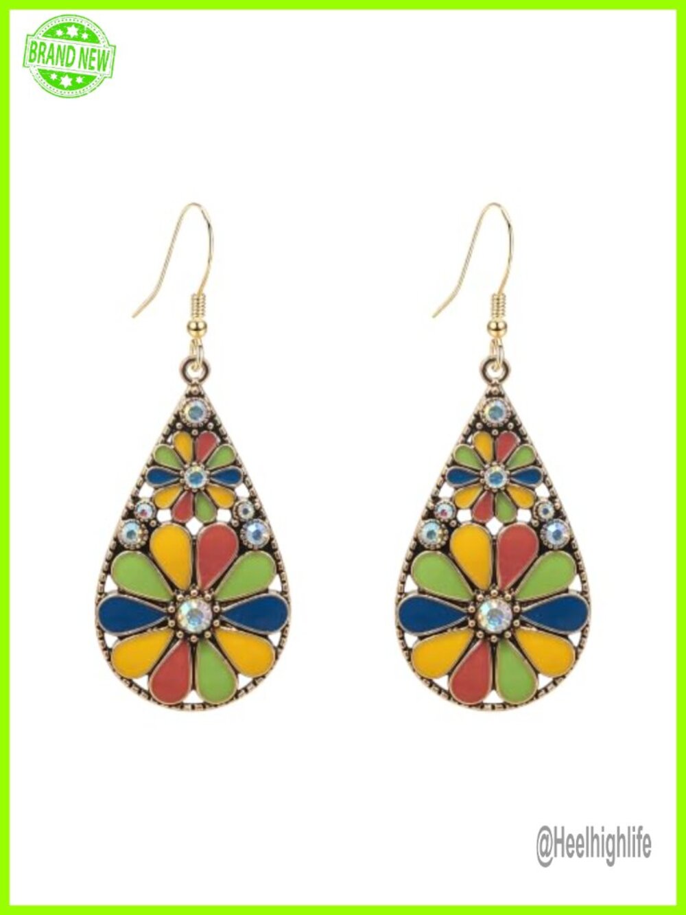 Boho Vintage Flower Enamel Teardrop Drop Earrings Women